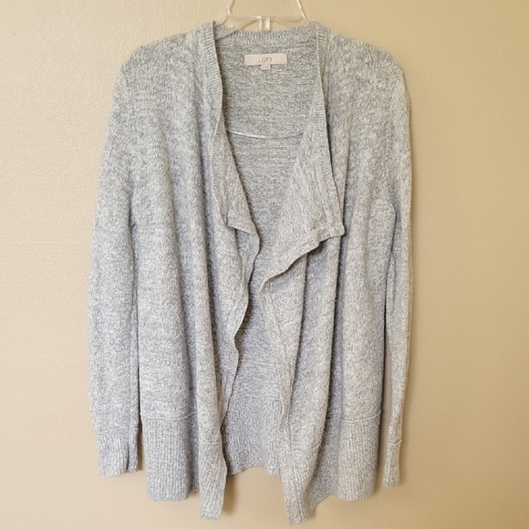 LOFT Womens Gray Wool Blend Cascading Collar Long Cardigan - Size Small - Picture 1 of 6